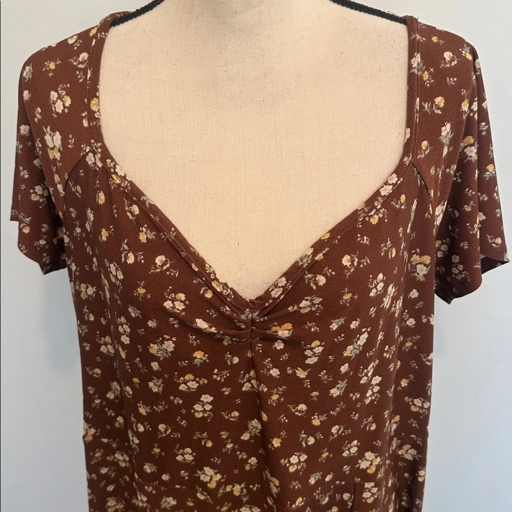 Ardene Curve Brown Floral Midi Dress Cottagecore 1X - Picture 3 of 8